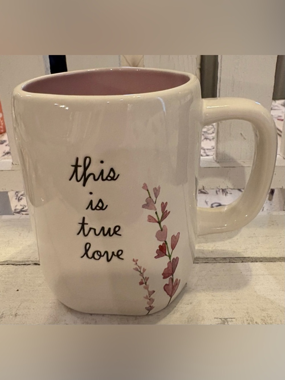 White and Pink Ceramic 'This Is True Love' Mug